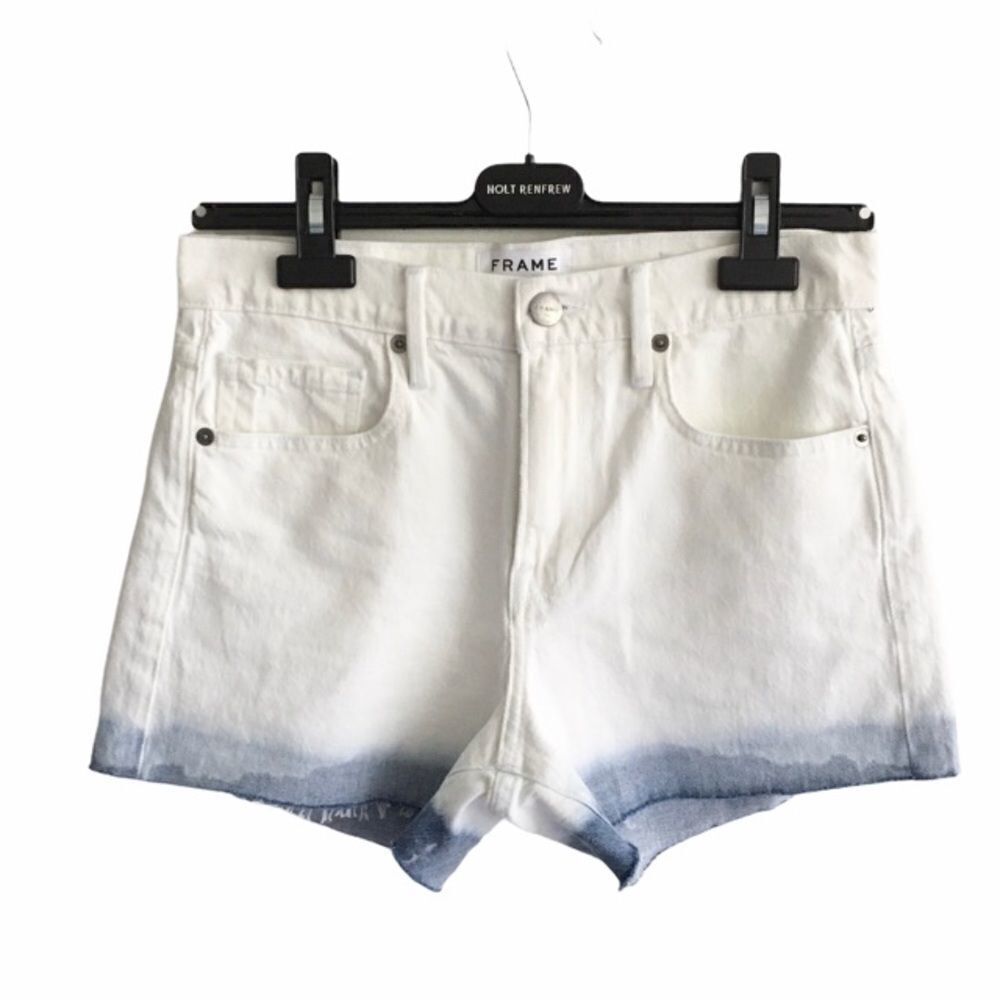 FRAME DENIM High Waisted Dip Dye Denim Shorts White Blue Size 26